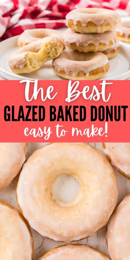 Making glazed baked donuts at home is easier than you think in a donut pan!  Check out this homemade oven baked donuts recipe.  Just a few easy pantry ingredients are needed to make this easy donut recipe that tastes better than store bought!  #eatingonadime #donutrecipes #breakfastrecipes #glazeddonuts #homemadedonuts 
