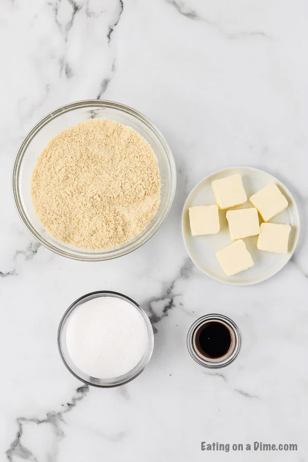 ingredients for recipe: vanilla, almond flour, butter, sugar.