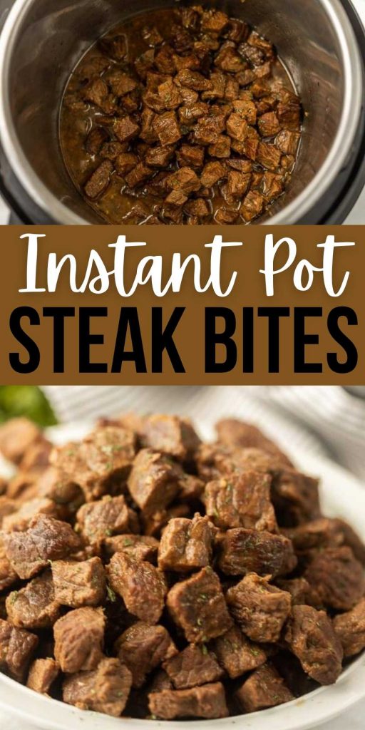 Make pressure cooker steak bites to get dinner on the table fast. Instant Pot Steak Bites Recipe is a must try. Everyone will enjoy the tender steak that is easy to make too.  #eatingonadime #instantpotrecipes #steakrecipes #beefrecipes 
