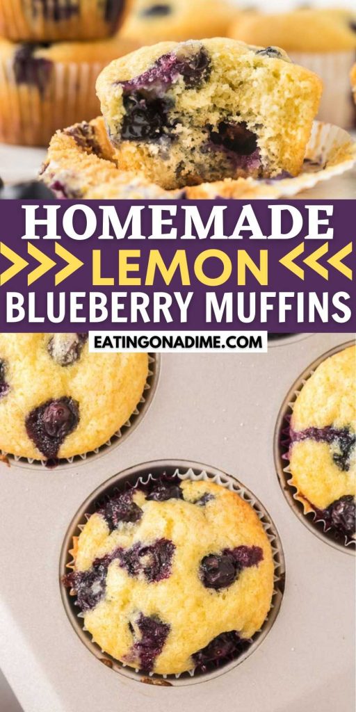 These Lemon Blueberry Muffins are the best ever!  This easy muffin recipe is moist, tender muffins full of of tons of flavor.  You will this easy to make Lemon Blueberry Muffin recipe.  #eatingonadime #muffinrecipes #breakfastrecipes 
