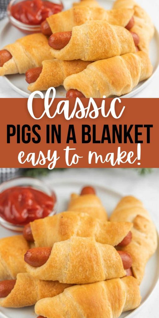 This Pigs in a Blanket recipe is an easy 2 ingredient appetizer that is great for parties. With crescent rolls and with hot dogs, you can prep these in no time at all and everyone will love this easy baked snack recipe.  #eatingonaimde #appetizerrecipes #snackrecipes #pigsinablanket. 
