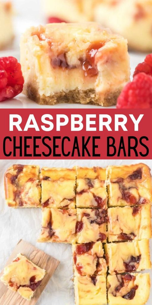 You are going to love these easy and delicious Raspberry Cheesecake bars.  They are easy to make, packed with flavor and a crowd please!  This is one of my favorite cheesecake bars recipes.  You are going to love this easy raspberry dessert! #eatingonadime #cheesecakebars #raspberrydesserts #summerdesserts #easydesserts 
