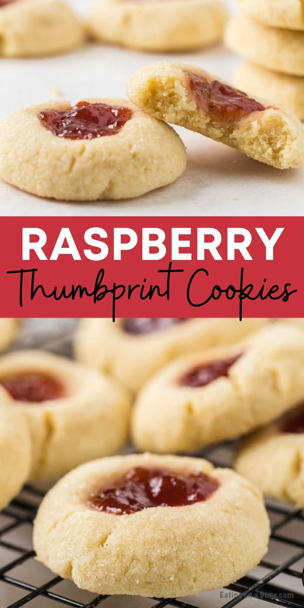 These easy to make thumbprint cookies are my favorite and the EASIEST thumbprint cookies. These cookies are soft and filled with your favorite type of preserves. These classic thumbprint cookies are the perfect easy recipe for the holidays or any occasion! This is one of my favorite cookie recipes.  #eatingonadime #cookierecipes #Christmasbakingrecipe #holidayrecipe #thumbprintcookie
