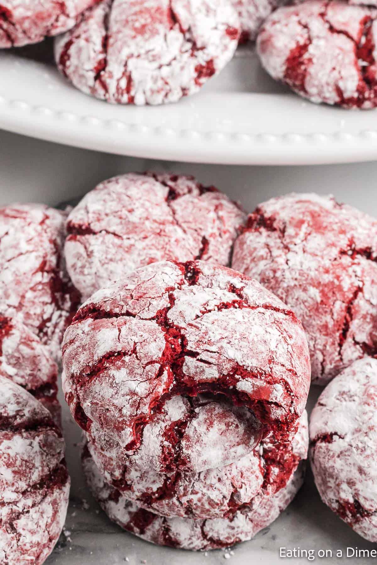 Red velvet cookies stacked