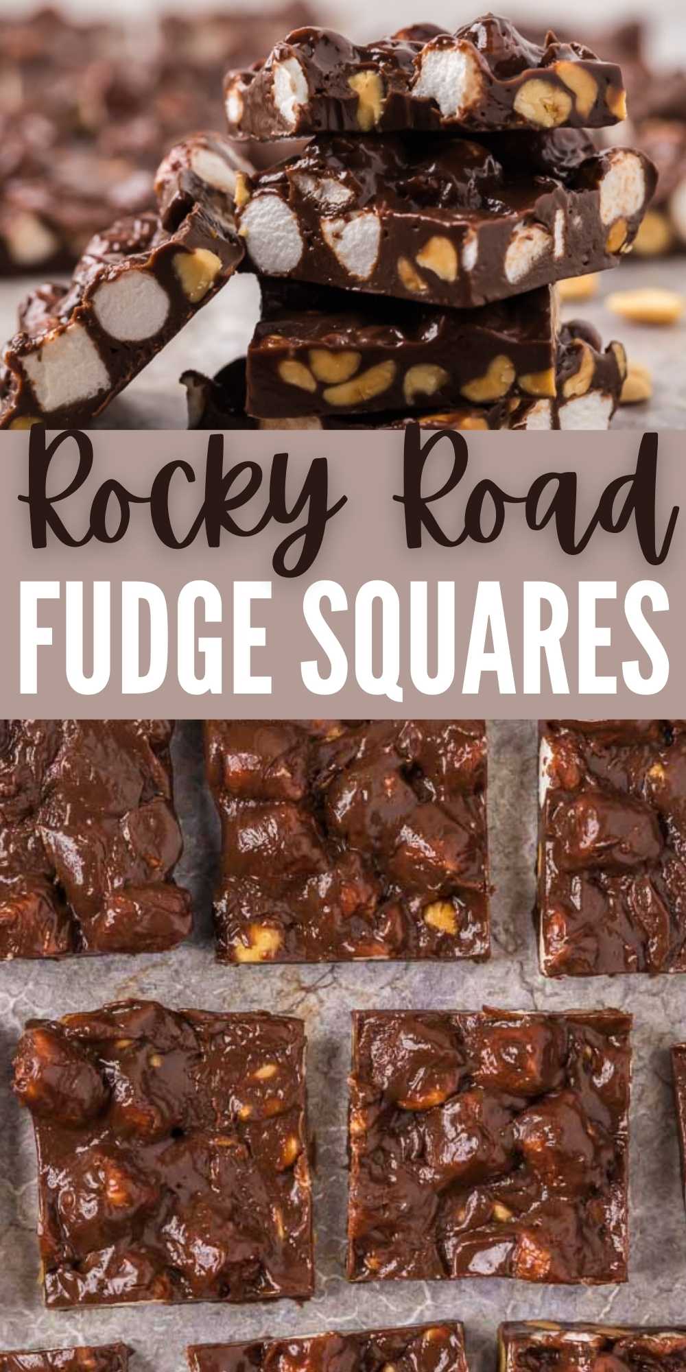 This is the easiest and the best fudge recipe recipe! This Rocky Road Fudge Recipe is only 5 ingredients and ready in under 30 minutes.  This easy fudge with condensed milk will be the favorite this holiday.  Everyone will love these Rocky Road Bars.  #eatingonadime #fudgerecipes #rockyroad #holidaydesserts 
