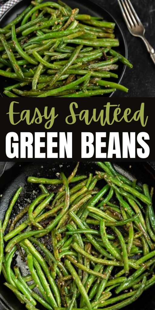 Sautéed green beans make an easy side dish in less than 10 minutes. They are sautéed to perfection with the perfect blend of garlic. Everyone will love this easy vegetable side dish recipe. #eatingonadime #vegetablerecipes #veggierecipes #sidedishrecipes 
