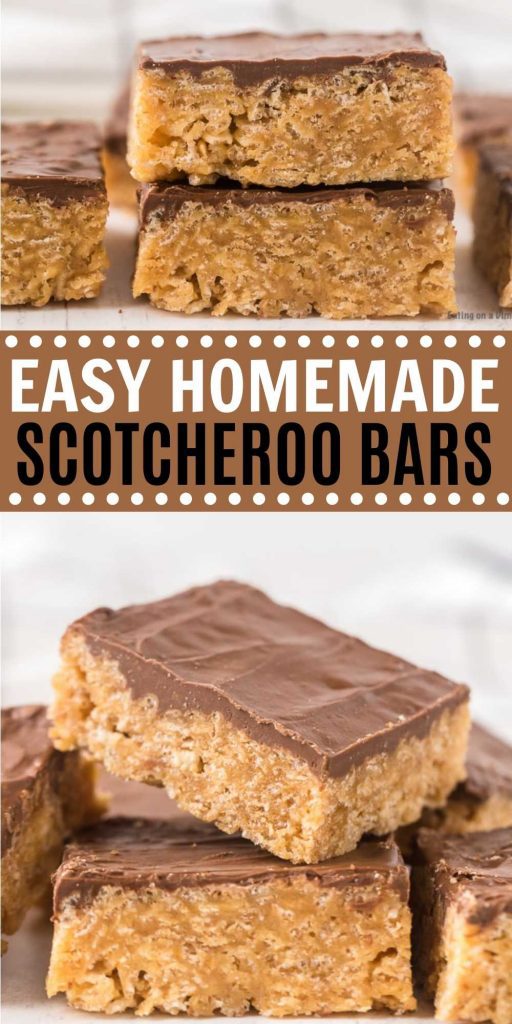 Easy, no bake Scotcheroos are the best no bake dessert with peanut butter, chocolate, and butterscotch.  Scotcheroos are no bake cereal bars, kind of like classic Rice Krispies treats with corn syrup and Rice Krispies.   #eatingonadime #christmasdesserts #holidaydesserts #Scotcheroos #nobakedesserts 
