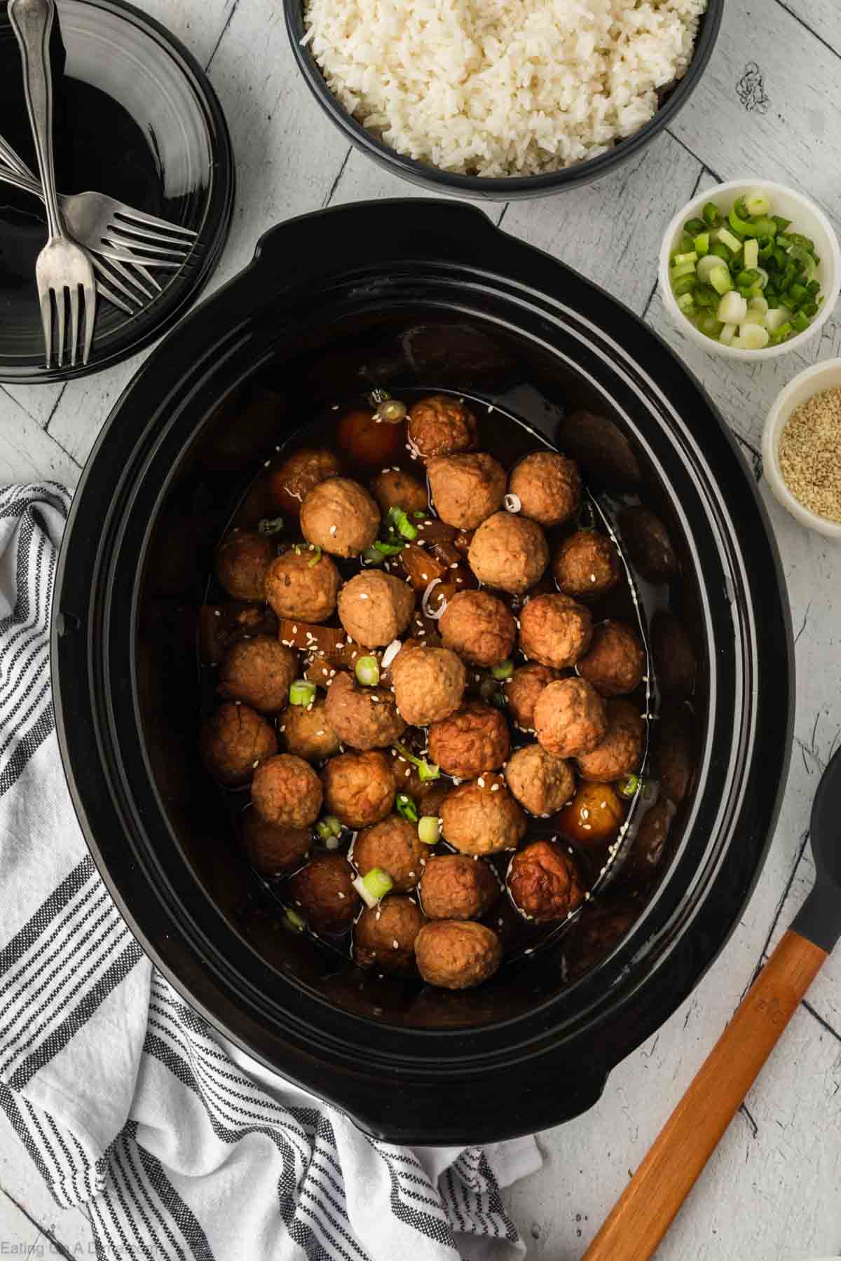 Cooked Teriyaki Meatballs in the slow cooker