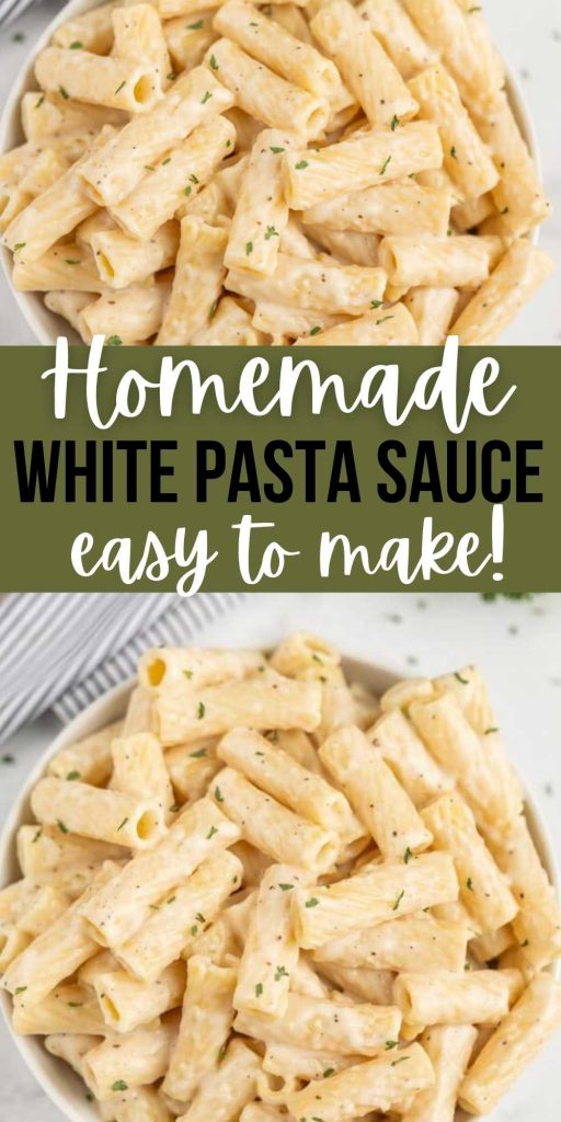 This creamy white pasta sauce recipe is a super quick and simple dish that's ready in minutes and is packed with tons of flavor! This white pasta sauce without heavy cream is so simple to make and tastes amazing too.  Everyone will love this white pasta sauce with milk recipe.  #eatingonadime #pastarecipes #saucerecipes 

