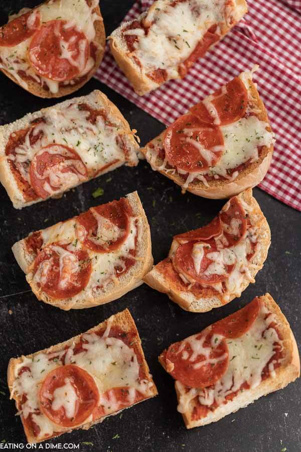 Close up image of French Bread Pizza Sliced. 