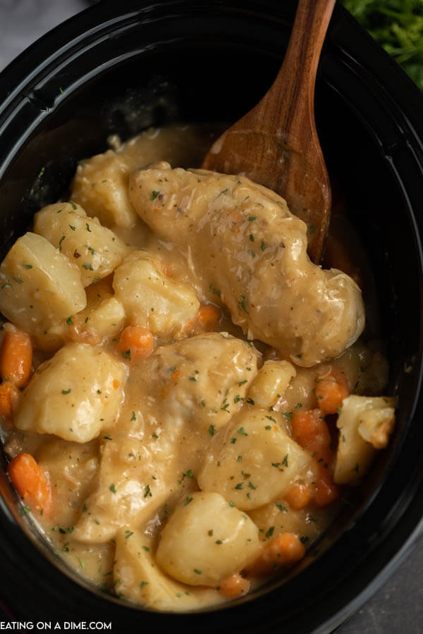 Ranch Chicken in the crock pot ready to eat. 