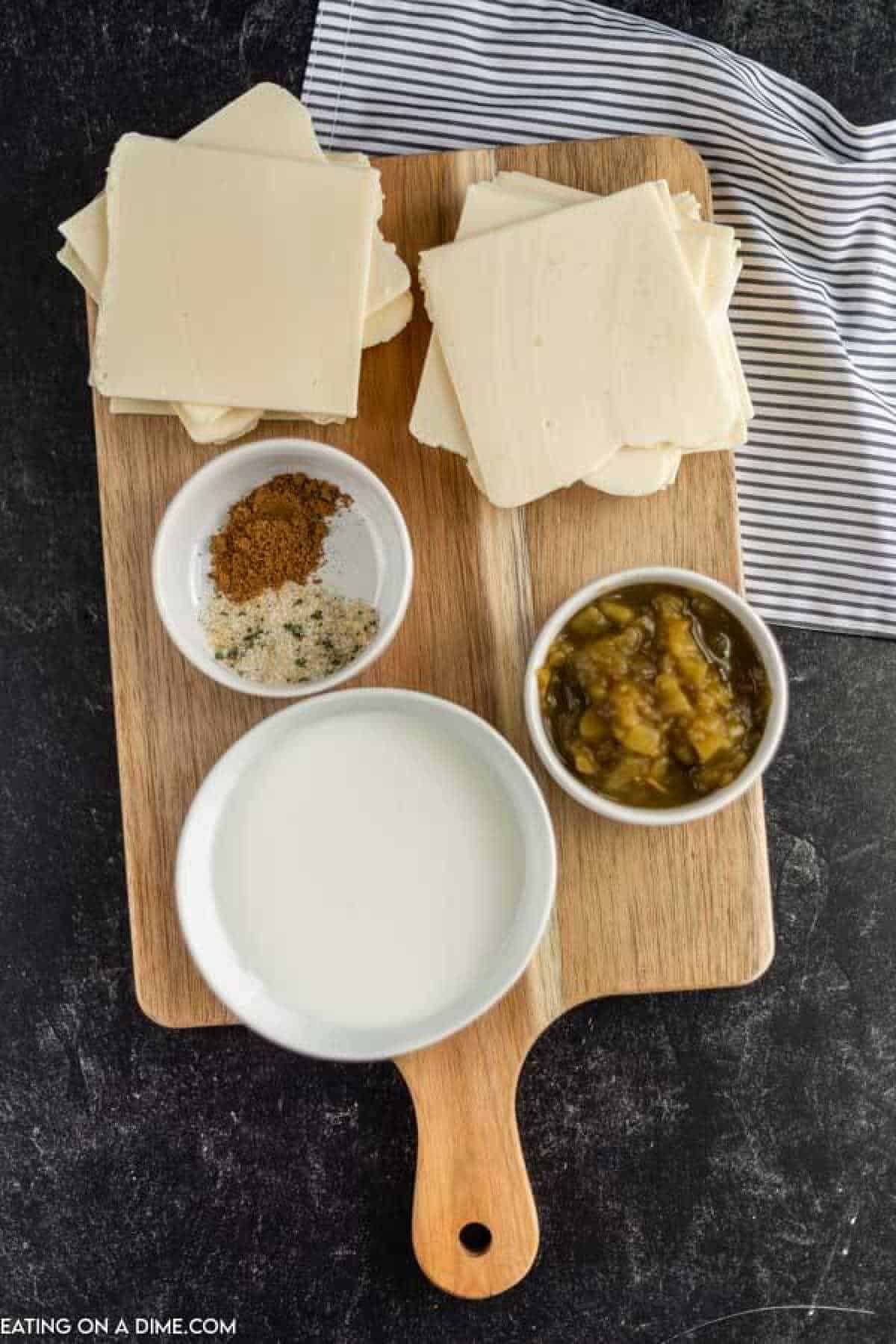 Ingredients to make crock pot white cheese dip 