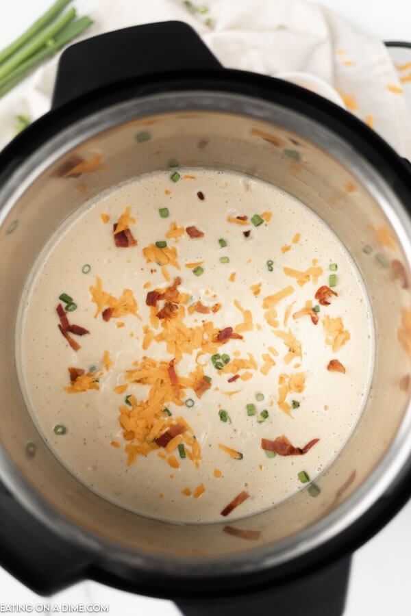Close up image of cauliflower soup in an instant pot. 