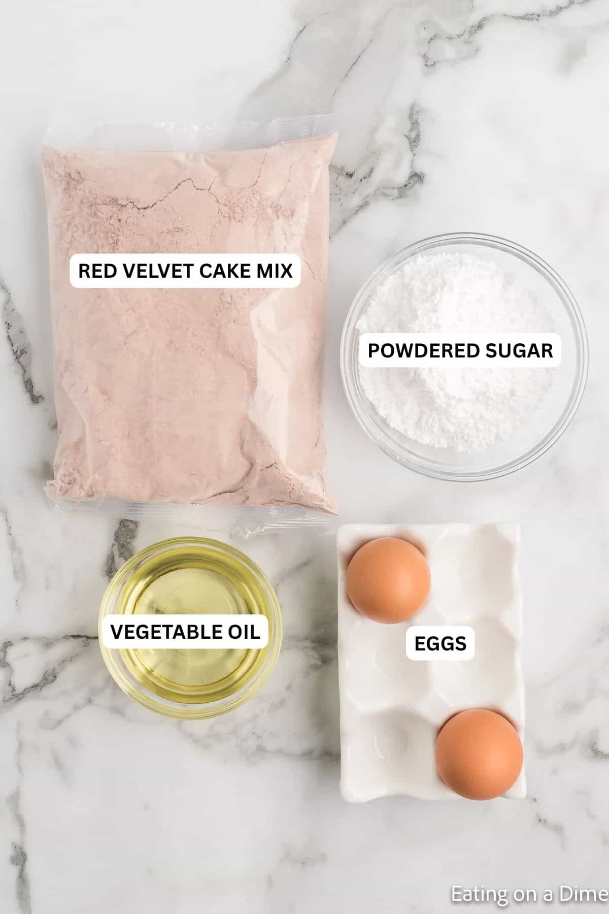 This Red Velvet Cookies Recipe is easy to make because you only need 4 ingredients. Easy Red velvet crinkle cookies are the best cake mix cookies! Ingredients for recipe: red velvet cake mix, eggs, vegetable oil and powdered sugar.