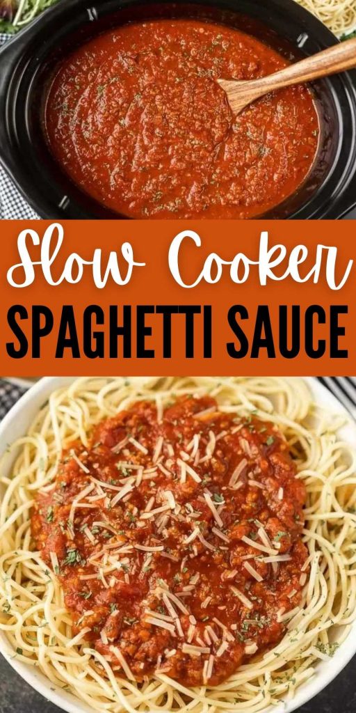 You are going to love this Crock Pot Spaghetti Sauce Recipe. It is easy to make with simple ingredients and everything goes into the crockpot. This homemade slow cooker spaghetti sauce with ground beef is easy and delicious too.  This crockpot spaghetti sauce is the best and simple to make too. #eatingonadime #beefrecipes #crockpotrecipes #slowcookerrecipes   
