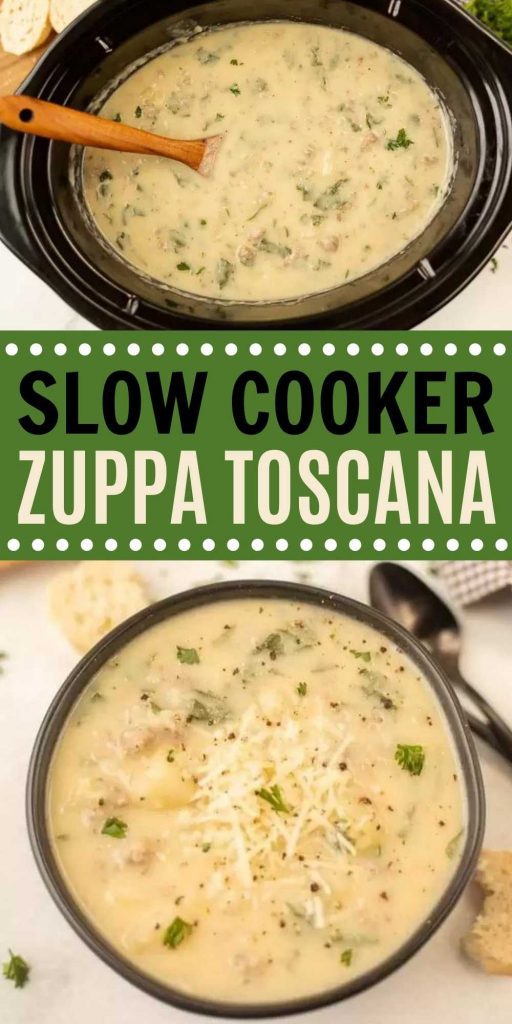 Crock Pot Zuppa Toscana Recipe is so tasty and the crockpot makes it simple. This perfect copycat Olive Garden soup recipe is great for anytime of the year! It is so easy to make in a slow cooker.  #eatingonadime #souprecipes #crockpotrecipes #slowcookerrecipes 
