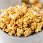 Caramel popcorn in a bowl.