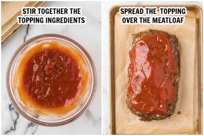 Process of being the glaze topping on the meatloaf. 