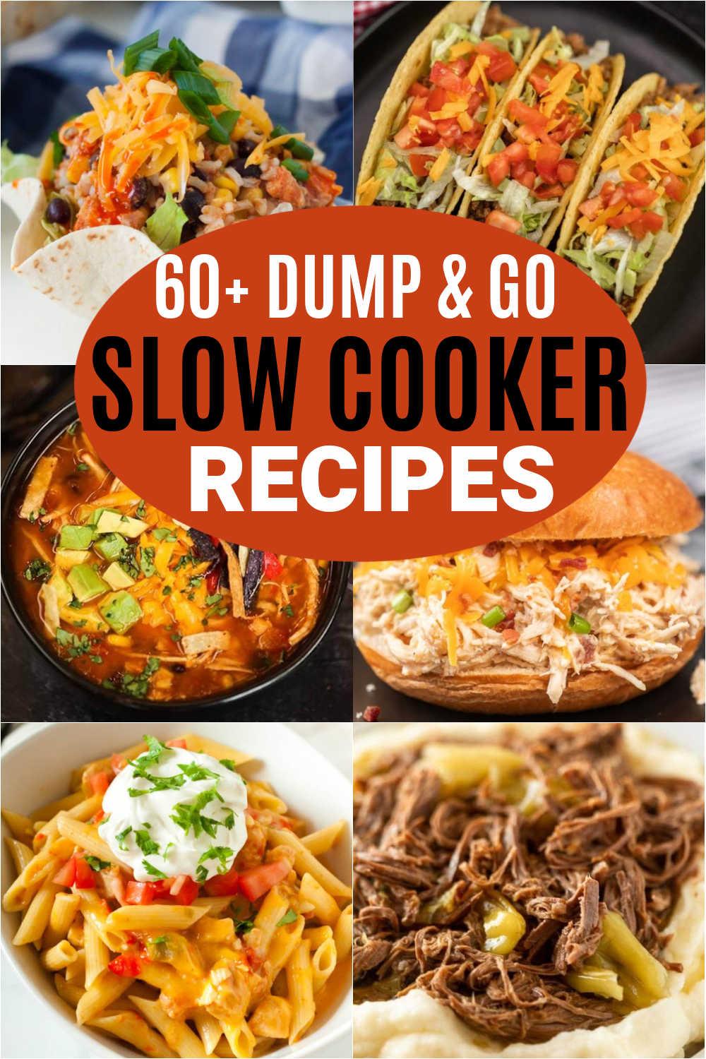 Check out over 60 dump and Go Slow Cooker Recipes that are easy to make in your favorite crock pot! These are easy crock pot recipes that the entire family will loves.  #eatingonadime #dumpandgo #slowcookerrecipes #crockpotrecipes #easydinners ?
