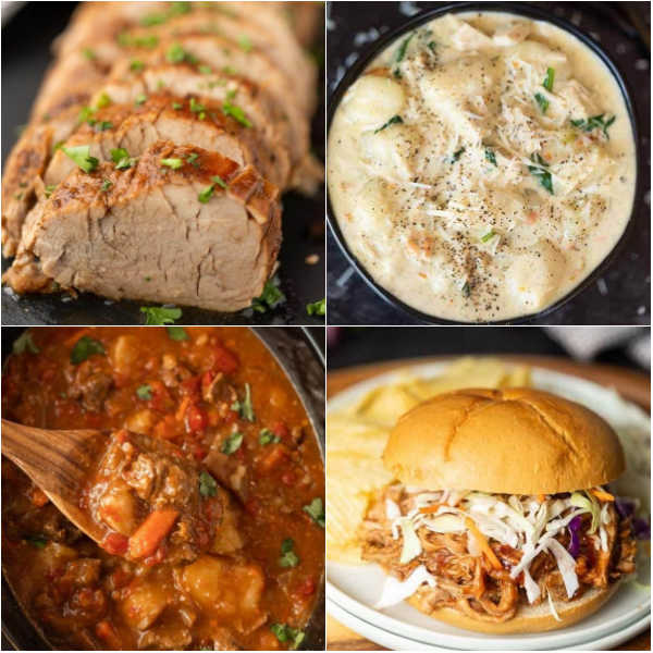 Check out over 60 dump and Go Slow Cooker Recipes that are easy to make in your favorite crock pot and are delicious too! These are simple crock pot recipes that the entire family will loves.  #eatingonadime #dumpandgo #slowcookerrecipes #crockpotrecipes #easydinners ?
