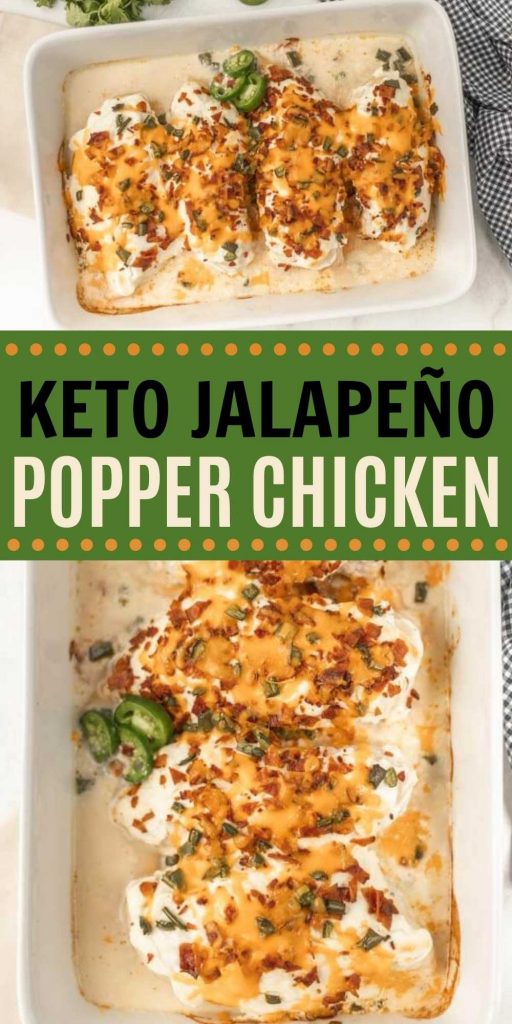 Keto Jalapeño Popper Chicken Recipe is packed with so much amazing flavor. That is why we love this easy low carb dinner. Everyone loves it and it’s easy to make too! #eatingonadime #ketodinners #lowcarbdinners #chickendinners 
