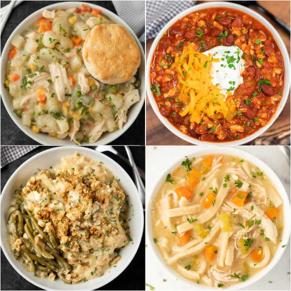 We have the biggest collection of leftover turkey recipes. Find 50+ easy, quick, healthy and delicious turkey leftovers recipes that your family will love. You’ll find a variety of soup, casserole and crock pot recipes.  Plus awesome sandwiches that the entire family will love.  Save that leftover turkey this year and make one of these recipes.  #eatingonadime #turkeyrecipes #leftovers #holidays 

