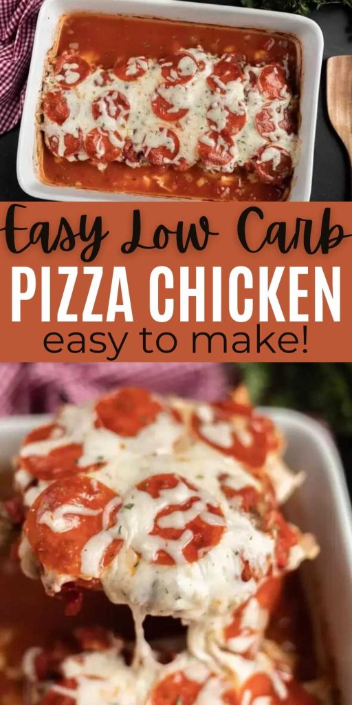Enjoy low carb pizza chicken recipe while following a ketogenic diet. Keto pizza chicken recipe is packed with flavor. Pizza chicken keto recipe is easy! This Pizza Chicken Bake is an easy and delicious low carb recipe that the entire family will love.  #eatingonadime #ketorecipes #lowcarbrecipes #chickenrecipes 
