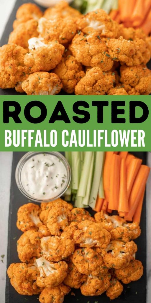 Buffalo roasted cauliflower is THE BEST healthy snack recipe.  You will love this easy oven roasted cauliflower with buffalo sauce.  These roasted buffalo cauliflower wings are easy to make and delicious too.  If you love buffalo sauce, you will love this easy cauliflower recipe.  #eatingonadime #ketorecipes #lowcarbrecipes #cauliflower 
