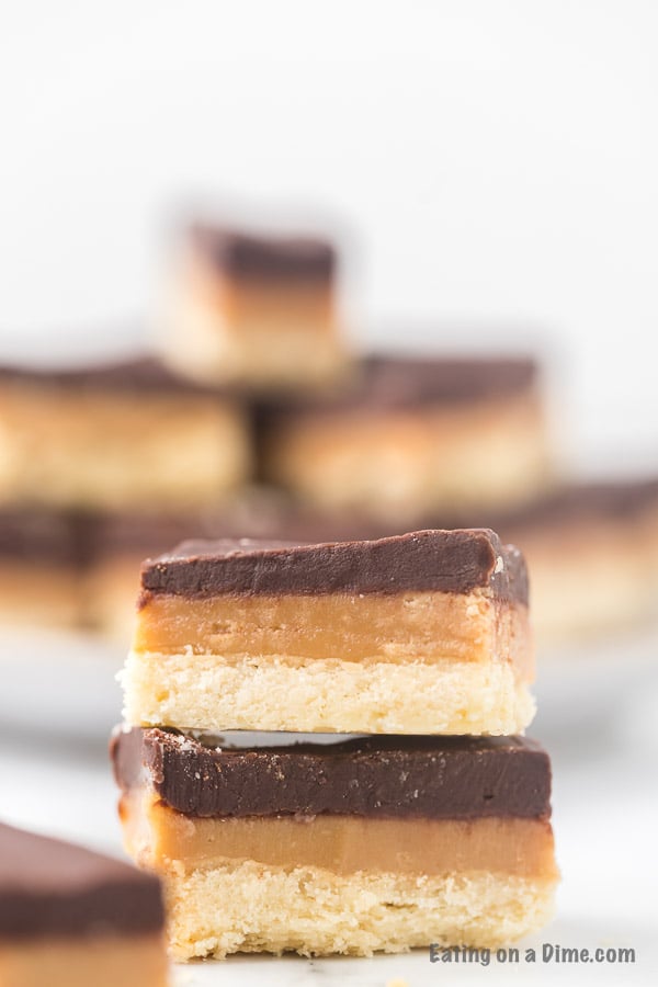 Close up image of Homemade Twix Bars. 