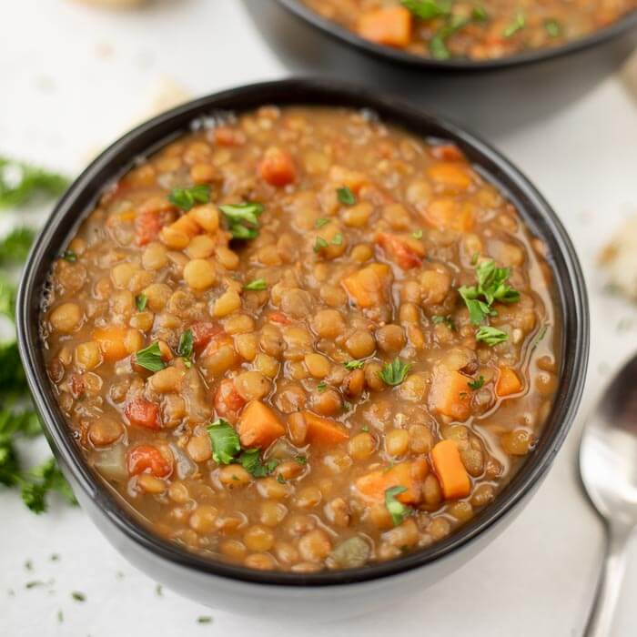 Bowl of lentil soup ready to enjoy. 