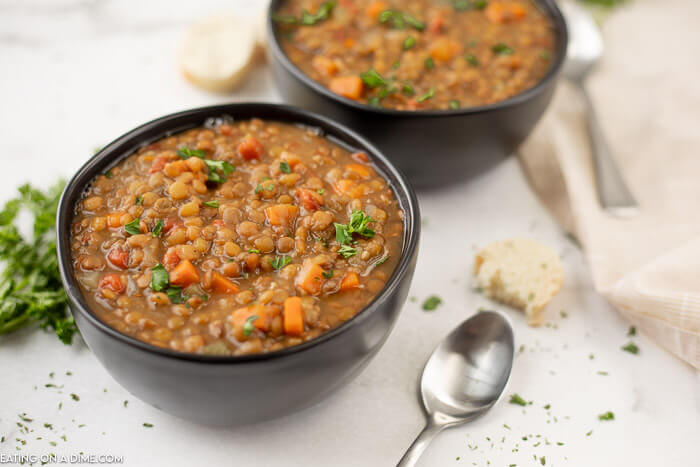 Bowl of lentil soup ready to enjoy. 