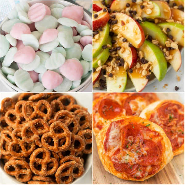 Try these simple after school snacks for kids sure to be a hit. 21 easy snacks for kids that are filling, tasty and quick to prepare. These easy snack recipes are simple to make ahead or can be eaten on the go.  The entire family will love these snack recipes. #eatingonadime #snackrecipes #snackideas 
