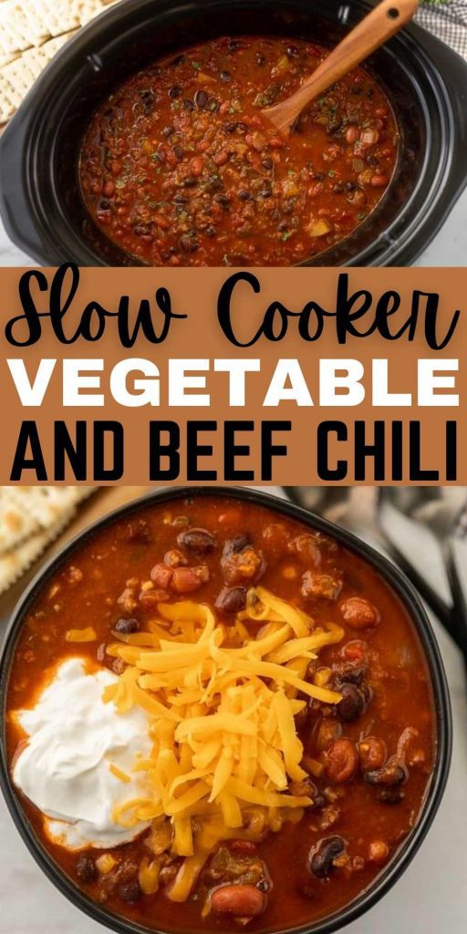 Crock Pot Vegetable and Beef Chili Recipe is the perfect comfort food recipe for a cold day. Let the slow cooker do all the work with this easy Slow Cooker Vegetable and Beef Chili Recipe.  #eatingonadime #crockpotrecipes #chilirecipes #slowcookerrecipes 
