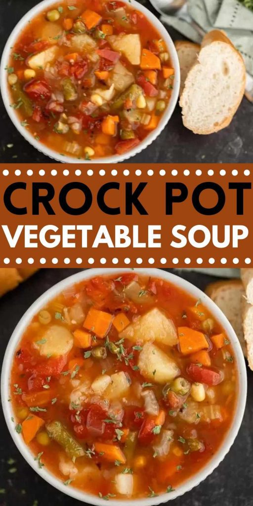 Try this easy Slow Cooker Vegetable Soup Recipe. Slow Cooked crock pot vegetable soup is packed with flavor. This Slow Cooker Vegetable Soup Recipe is easy to make and is a delicious Vegetarian recipe.  #eatingonadime #souprecipes #crockpotrecipes #slowcookerrecipes #vegetarianrecipes 
