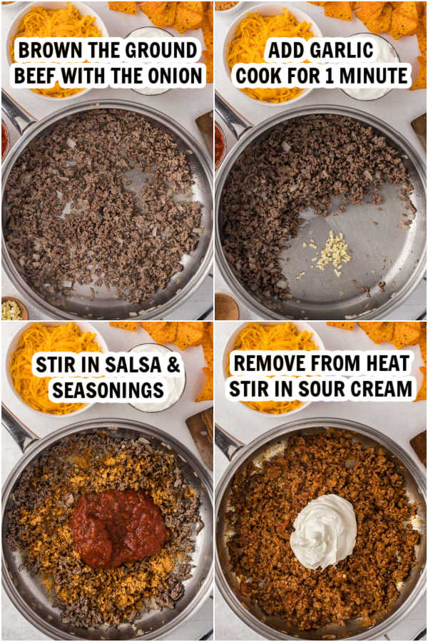 The process of combining the ground beef ingredients in a sauce pan. 