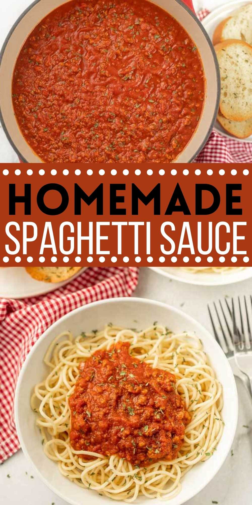 This Easy Homemade Spaghetti Sauce Recipe from scratch can be made on a stove top in under an hour. This homemade spaghettis meat sauce is the easiest Italian spaghetti sauce recipe that your entire family will love.  #eatingonadime #italianrecipes #pastarecipes #spaghettirecipes 
