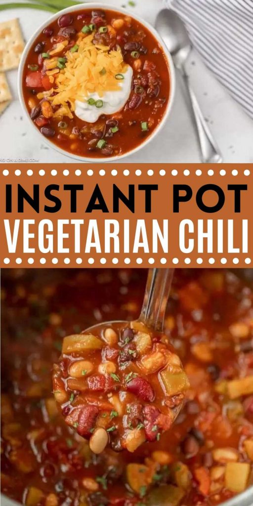 Instant Pot Vegetarian Chili Recipe is packed with amazing flavor and ready in just 10 minutes. This is the perfect meal to get dinner on the table fast! This pressure cooker vegetarian Chili recipe is healthy, easy and packed with tons of flavor.  #eatingonadime #instantpotrecipes #vegetarianrecipes #chilierecipes 
