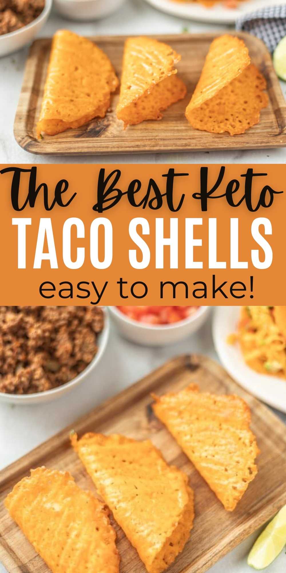 These keto cheese taco shells are perfect for taco night to enjoy a low carb taco.   Each easy taco shell is only 1 net carb and is made with just cheese.  You’ll love this easy Keto Taco Shells recipe.  #eatingonadime #ketorecipes #lowcarbrecipes #tacorecipes 
