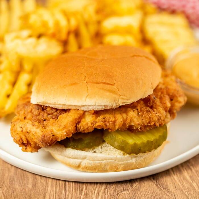 Chick-fil-a Spicy Chicken Sandwich  on a plate. 