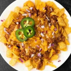 Frito Chili on a white plate