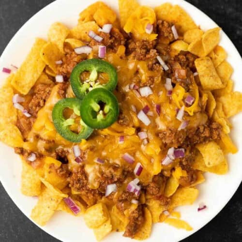 Frito Chili on a white plate