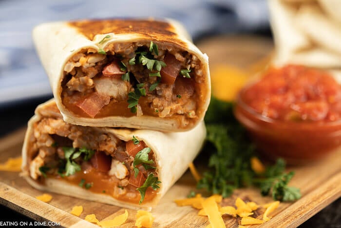Skillet Chicken and Rice Burritos Recipe - Eating on a Dime