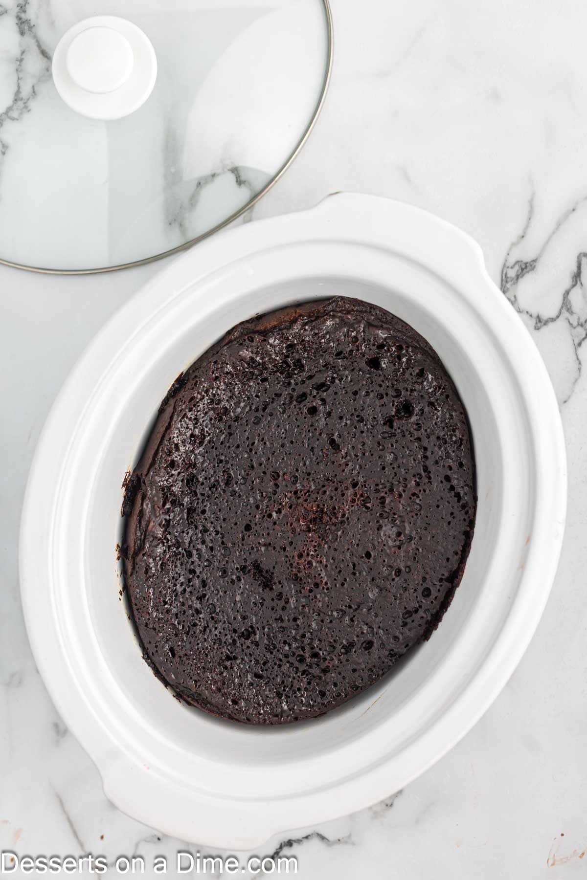 Cooked lava cake in the slow cooker