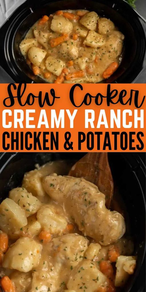 Crock Pot Creamy Ranch Chicken Recipe is a must try. It's packed with lots of ranch flavor and hearty chicken and vegetables. You will love this creamy ranch slow cooker chicken recipe.  This is the best crock pot chicken.  #eatingonadime #crockpotrecipes #chickenrecipes #slowcookerecipes 
