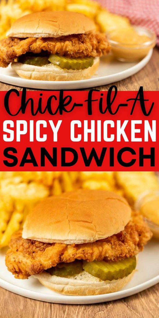 Get to enjoy Chick Fil A any day of the week (even Sunday) with this copycat Chick Fil A Spicy Chicken Sandwich recipe! You will love this easy copycat sandwich recipe that is easier to make at home than you think.  #eatingonadime #copycatrecipes #chickfilarecipes #chickensandwiches #spicychicken 
