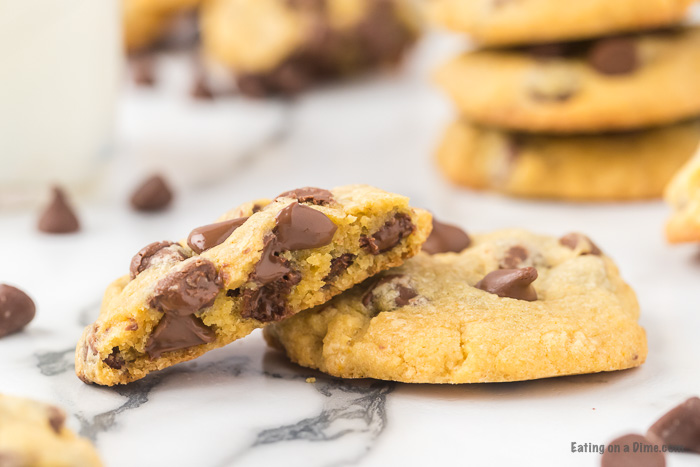 Chocolate Chip Pudding Cookies stacked on a plate