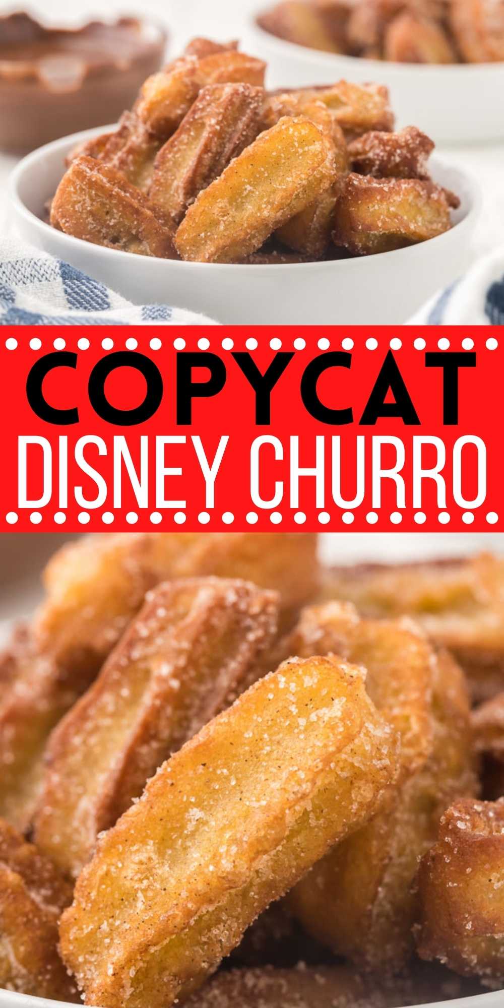 These homemade Disney churros tastes just like the one from Disney World. They are simple to prepare and so delicious! Everyone loves these copycat Disney Churro bites.  They are easy to make and tastes amazing too.  #eatingonsadime #copycatrecipes #disneyrecipes #churros 
