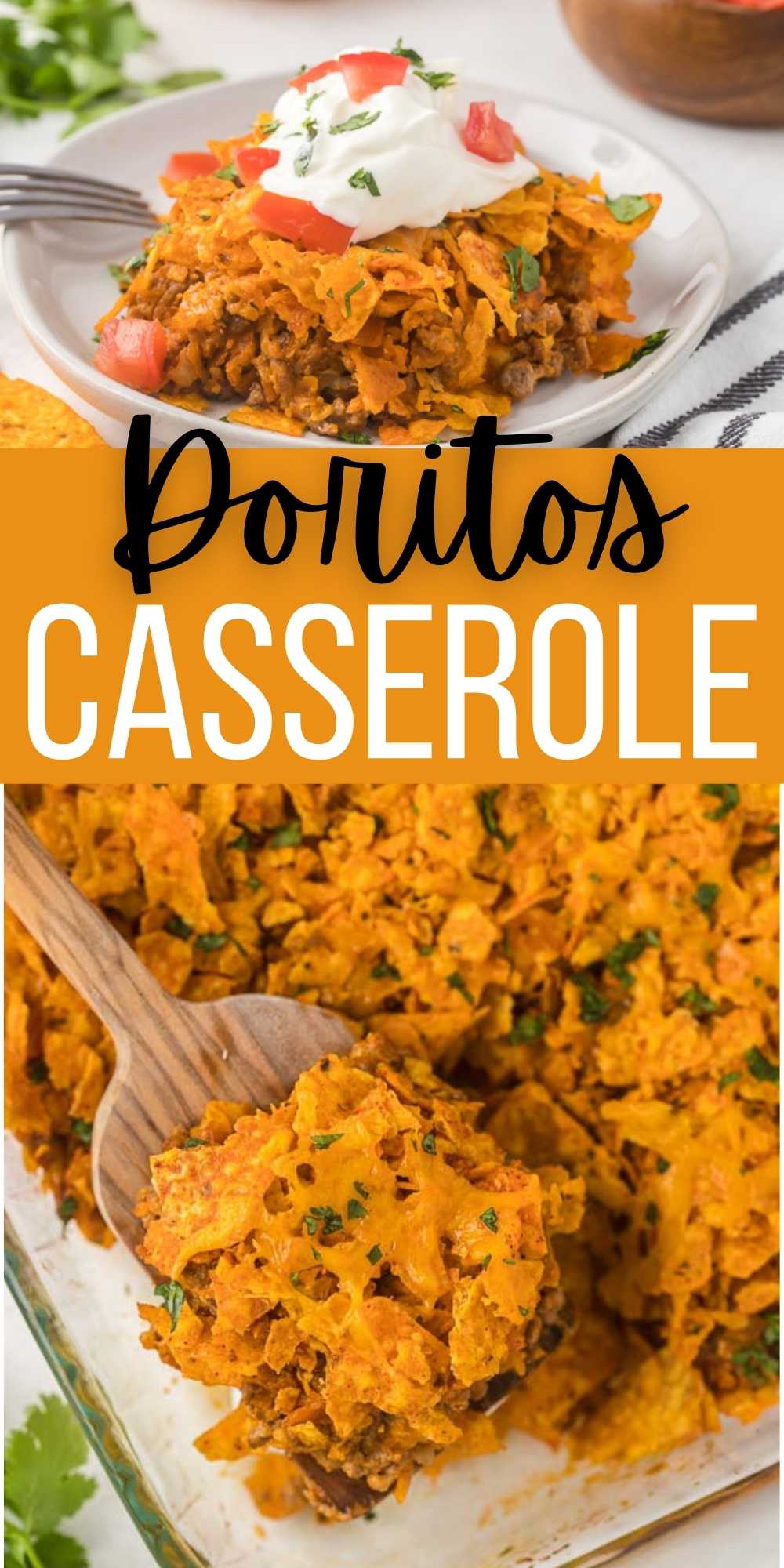 This Doritos Casserole is layered with ground beef, taco seasoning, and Doritos. All of the ingredients combine make the best casserole. The entire family will love this Doritos casserole with ground beef.  #eatingonadime #casserolerecipes #beefrecipes #doritosrecipes 

