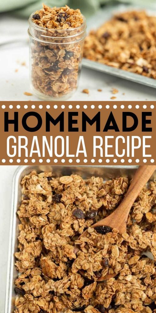 This Easy Homemade Granola is good for you, it is easy to make, and it taste delicious. This granola recipe has easy pantry ingredients and is healthy too.  You’ll love this easy to make granola recipe. #eatingonadime #granola #breakfastrecipes 
