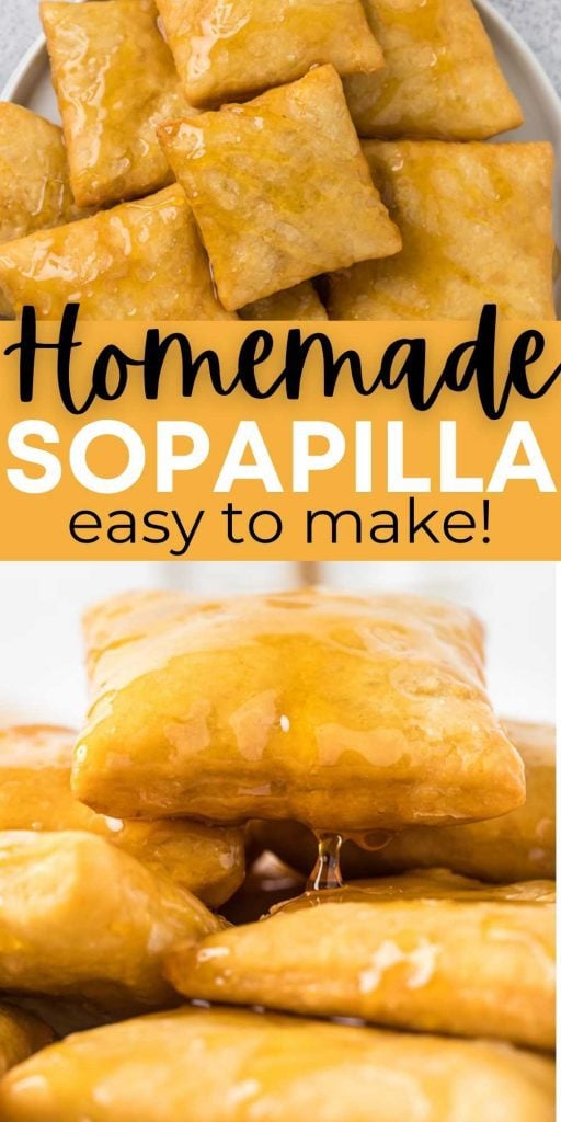 This delicious restaurant-style sopapilla recipe is easy to make at home with pantry ingredients and everyone loves them too. Top these easy sopapillas with honey or powdered sugar.  This is an easy and delicious fried dessert.  #eatingonadime #sopapillas #mexicanrecipes #mexicandesserts 
